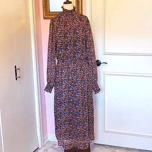 LTS puckered long-sleeve floral print dress